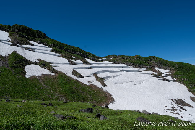 鳥海山の登山道の残雪